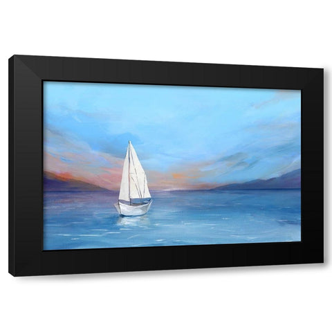 Sunset Sailboat  Black Modern Wood Framed Art Print with Double Matting by Isabelle Z