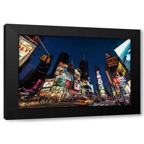 Times Square Billboards Black Modern Wood Framed Art Print with Double Matting by Gaudet, Guilliame