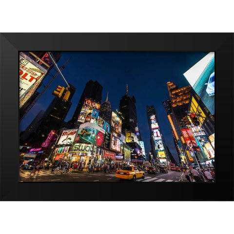 Times Square Billboards Black Modern Wood Framed Art Print by Gaudet, Guilliame