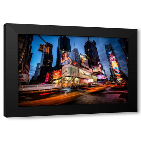 Times Square Rays of Light I Black Modern Wood Framed Art Print with Double Matting by Gaudet, Guilliame