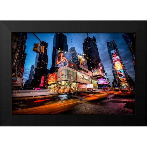 Times Square Rays of Light I Black Modern Wood Framed Art Print by Gaudet, Guilliame