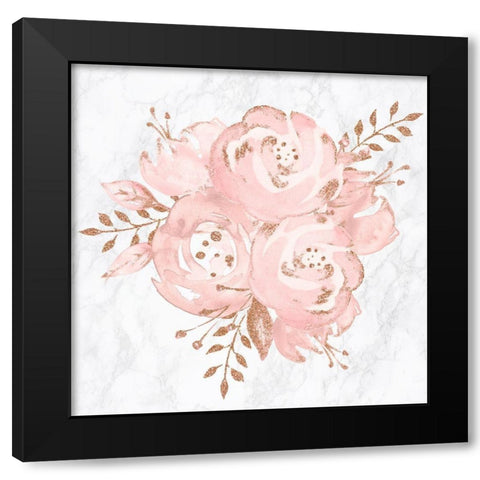Floral Bouquet Rose Gold Pink Glitter on Marble Black Modern Wood Framed Art Print by Nature Magick