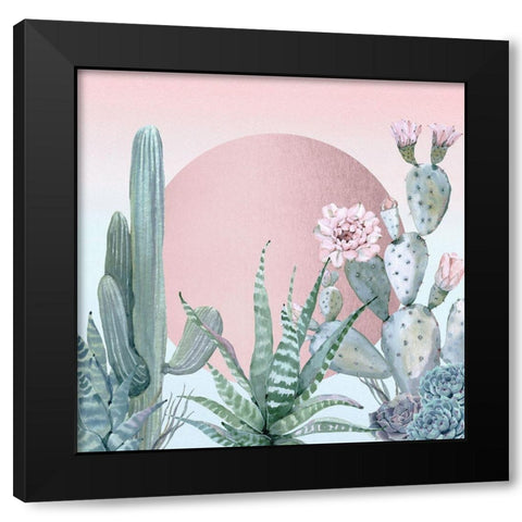 Desert Sunset Cactuses and Succulents Black Modern Wood Framed Art Print with Double Matting by Nature Magick