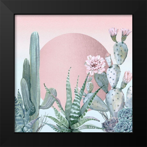 Desert Sunset Cactuses and Succulents Black Modern Wood Framed Art Print by Nature Magick