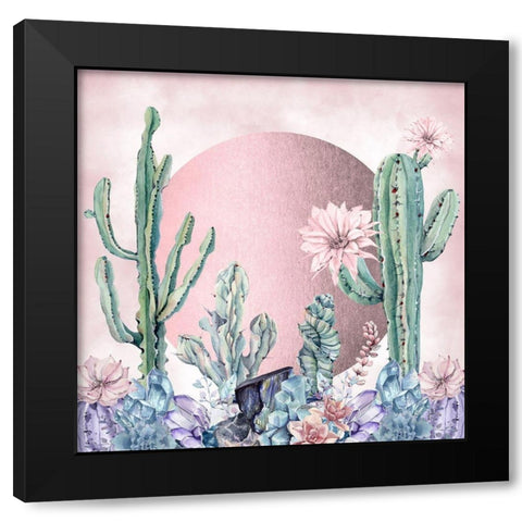Cactuses Gold Desert Morning Black Modern Wood Framed Art Print by Nature Magick