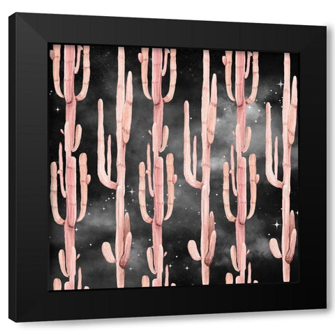 Coral Cactus Nights Pattern Black Modern Wood Framed Art Print with Double Matting by Nature Magick