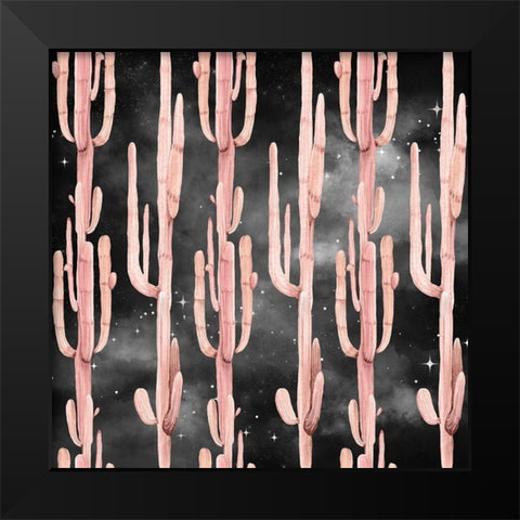 Coral Cactus Nights Pattern Black Modern Wood Framed Art Print by Nature Magick