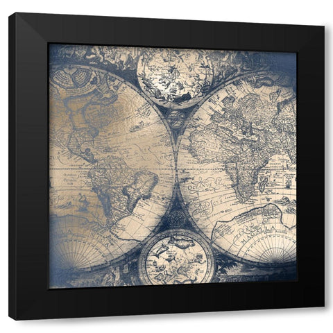 Antique Map Gold Navy Black Modern Wood Framed Art Print by Nature Magick