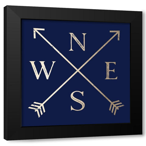 Compass Gold on Navy Black Modern Wood Framed Art Print with Double Matting by Nature Magick