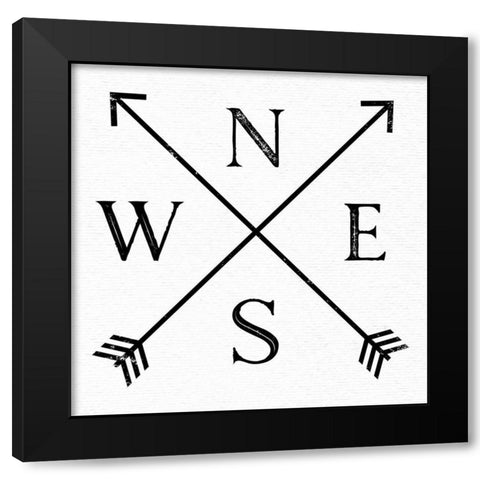 Compass Black on White Black Modern Wood Framed Art Print by Nature Magick