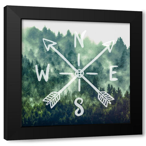 Compass Adventure Vintage Woods Black Modern Wood Framed Art Print with Double Matting by Nature Magick