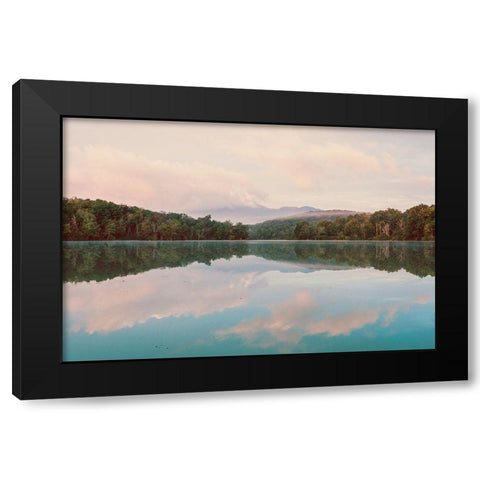Turquoise Lake Summer Mountain Sunrise Pastel Sky Black Modern Wood Framed Art Print with Double Matting by Nature Magick
