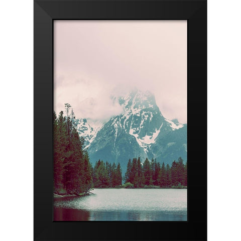 Vintage Mountain Lake Pink Sky Black Modern Wood Framed Art Print by Nature Magick