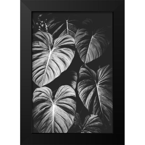 Monstera Leaves Jungle Black and White Tropical Black Modern Wood Framed Art Print by Nature Magick
