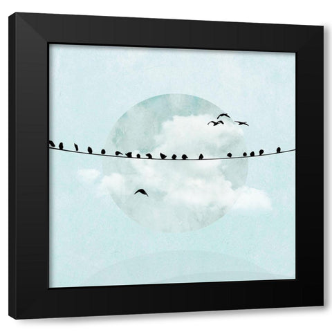 Birds on a Line I Black Modern Wood Framed Art Print by Halli, Hal