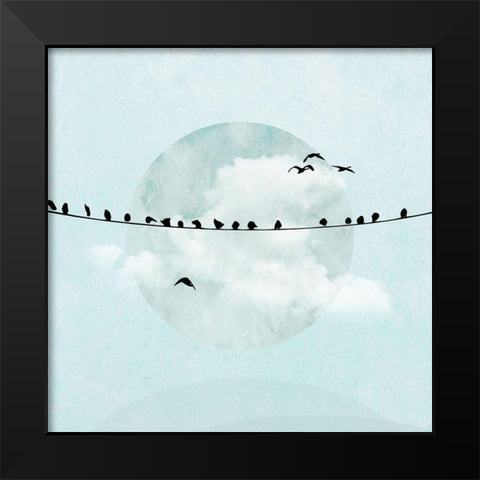 Birds on a Line I Black Modern Wood Framed Art Print by Halli, Hal
