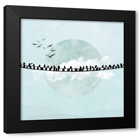 Birds on a Line II  Black Modern Wood Framed Art Print with Double Matting by Halli, Hal