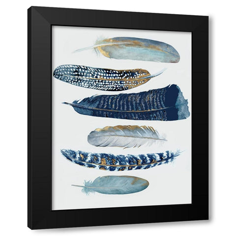 Blue and Gold Feathers I Black Modern Wood Framed Art Print with Double Matting by Hatfield, Jodi