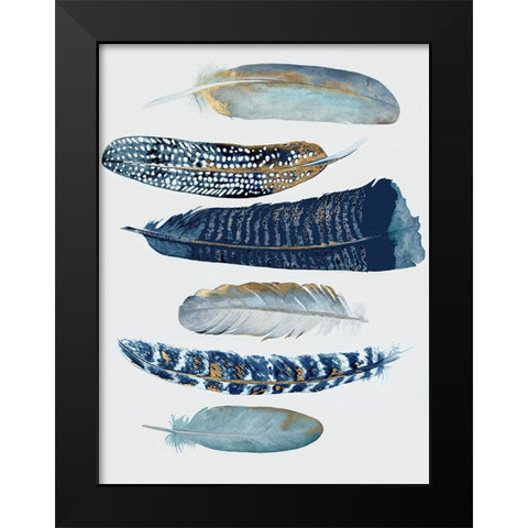 Blue and Gold Feathers I Black Modern Wood Framed Art Print by Hatfield, Jodi