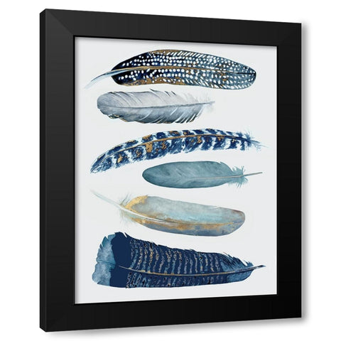 Blue And Gold Feathers II Black Modern Wood Framed Art Print with Double Matting by Hatfield, Jodi