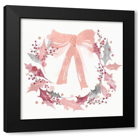 Blushing Wreath Black Modern Wood Framed Art Print by PI Studio