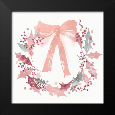 Blushing Wreath Black Modern Wood Framed Art Print by PI Studio