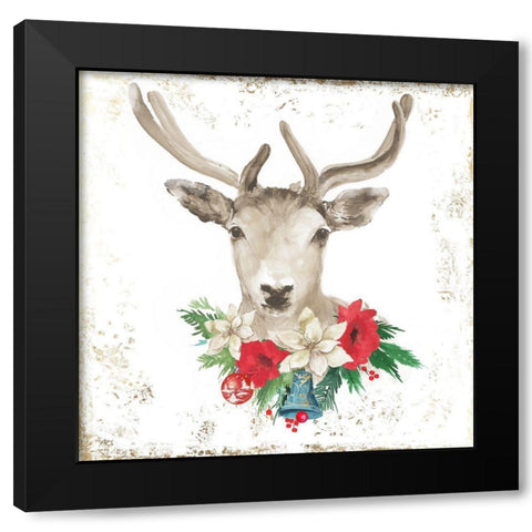 Christmas Deer  Black Modern Wood Framed Art Print with Double Matting by PI Studio