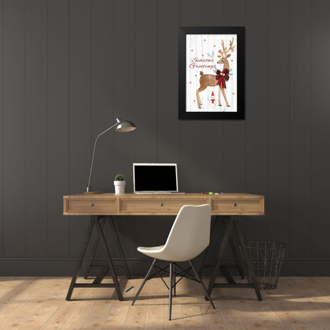 Seasons Greetings Deer Black Modern Wood Framed Art Print by PI Studio