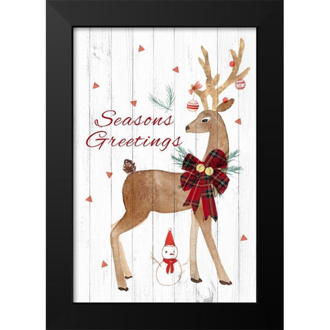 Seasons Greetings Deer Black Modern Wood Framed Art Print by PI Studio