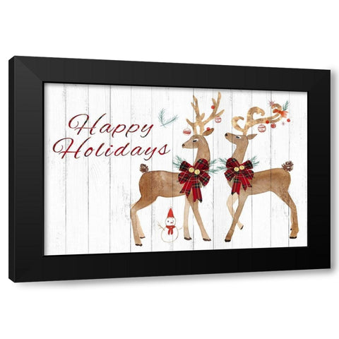 Holiday Deers  Black Modern Wood Framed Art Print with Double Matting by PI Studio