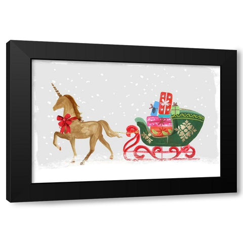 Proud Unicorn with Gifts  Black Modern Wood Framed Art Print with Double Matting by PI Studio