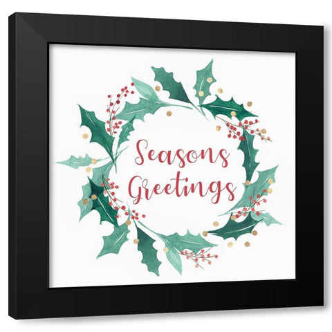 Seasons Greetings Wreath  Black Modern Wood Framed Art Print with Double Matting by PI Studio