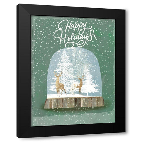 Holiday Snow Globe II  Black Modern Wood Framed Art Print with Double Matting by PI Studio