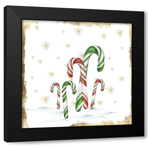 Snowy Candycanes I  Black Modern Wood Framed Art Print with Double Matting by PI Studio