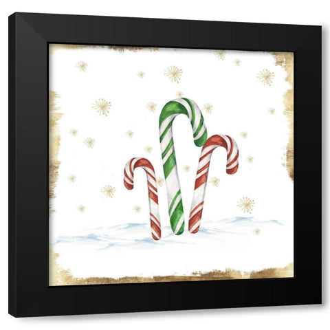 Snowy Candycanes II  Black Modern Wood Framed Art Print with Double Matting by PI Studio