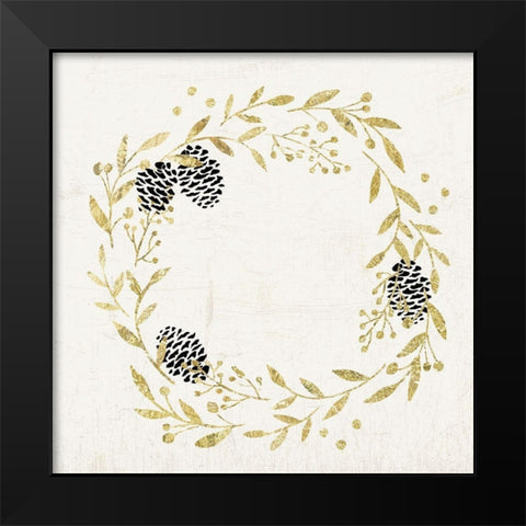 Golden Wreath Black Modern Wood Framed Art Print by PI Studio