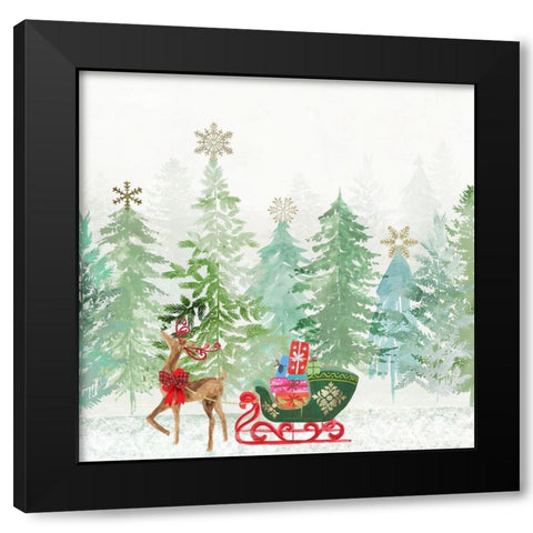 Holiday Greetings Black Modern Wood Framed Art Print with Double Matting by PI Studio