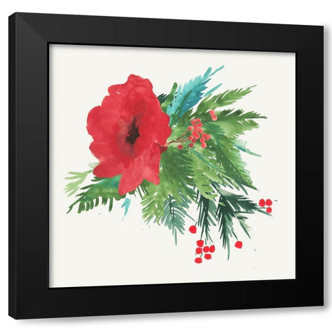 Poinsettia Bouquet Black Modern Wood Framed Art Print with Double Matting by PI Studio