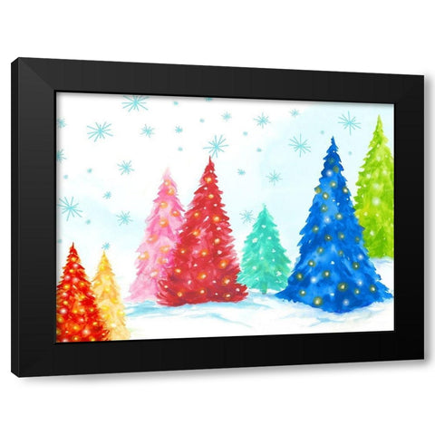 Magic Christmas Trees I  Black Modern Wood Framed Art Print by PI Studio