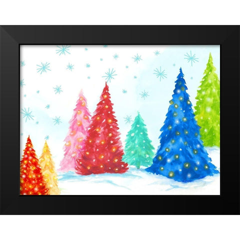 Magic Christmas Trees I  Black Modern Wood Framed Art Print by PI Studio