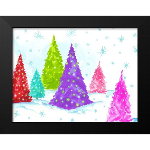 Magic Christmas Trees II   Black Modern Wood Framed Art Print by PI Studio