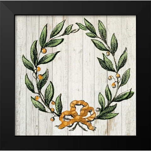 Retro Wreath Black Modern Wood Framed Art Print by PI Studio