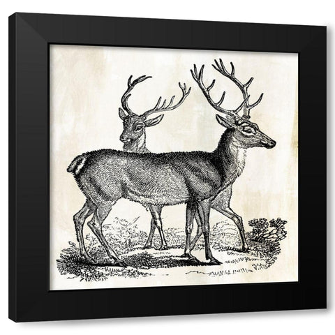 Two Reindeers  Black Modern Wood Framed Art Print with Double Matting by PI Studio
