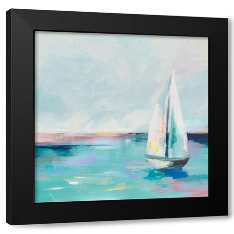 Blue Coast Sailboat Black Modern Wood Framed Art Print by Ian C