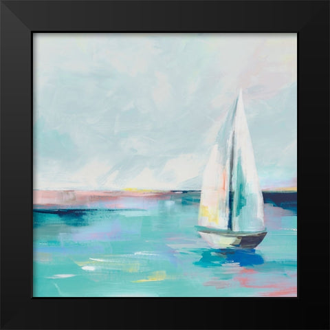 Blue Coast Sailboat Black Modern Wood Framed Art Print by Ian C