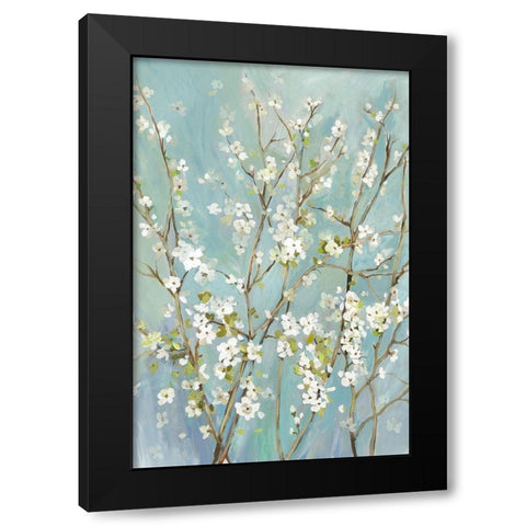Teal Almond Blossoms Black Modern Wood Framed Art Print with Double Matting by Jensen, Asia