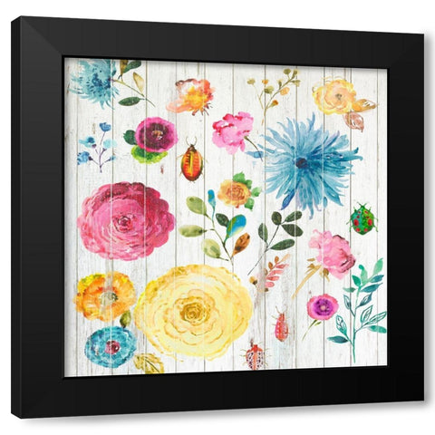 Folk Florals Black Modern Wood Framed Art Print by Jensen, Asia