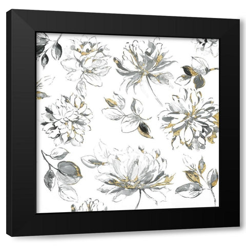 Flora Outlines  Black Modern Wood Framed Art Print by Jensen, Asia
