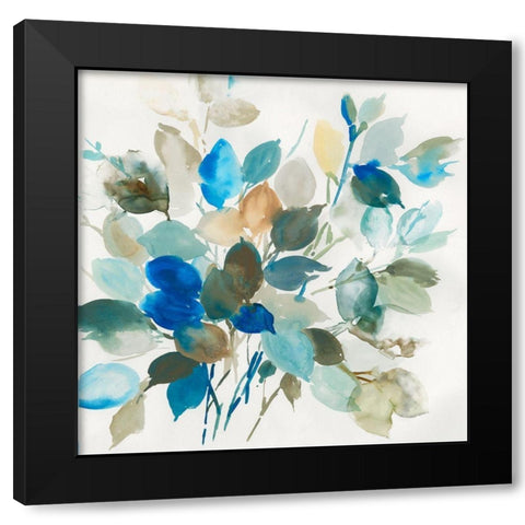 Blue Leaves I  Black Modern Wood Framed Art Print with Double Matting by Jensen, Asia