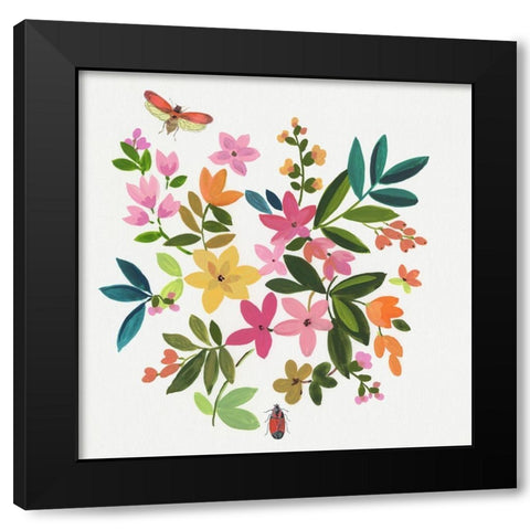 Folky Flowers I  Black Modern Wood Framed Art Print by Jensen, Asia